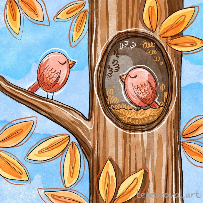 Рисуем с детьми "Осеннюю семейку птенцов"
