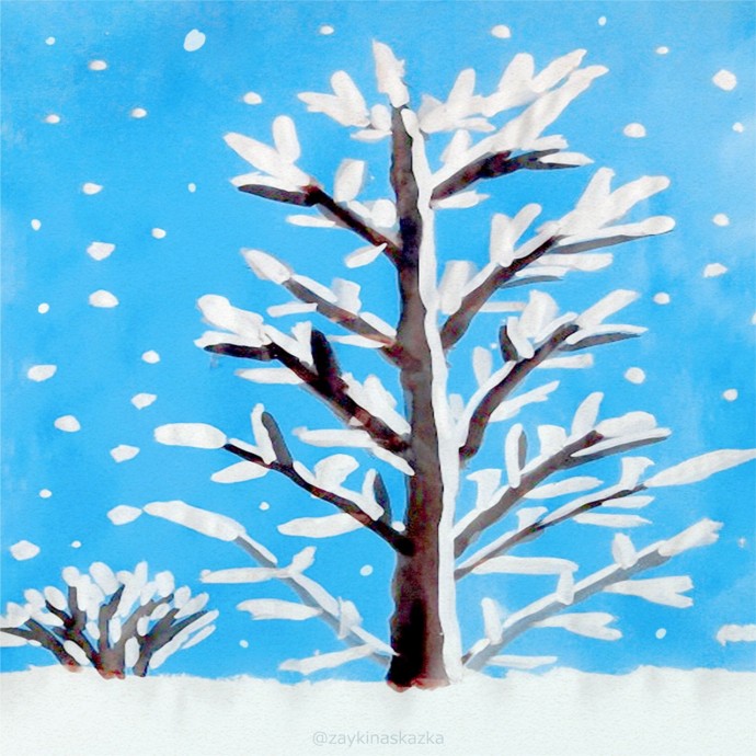 ​Рисуем зимние деревья красками