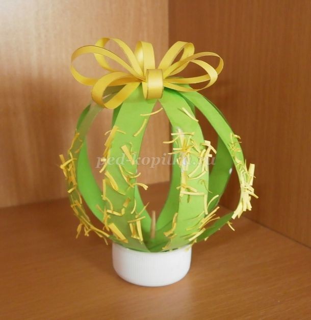 ​Кактус из бумажных полосок: часть 3