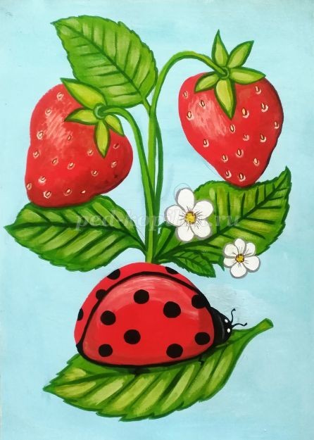 Рисование клубники и божьей коровки