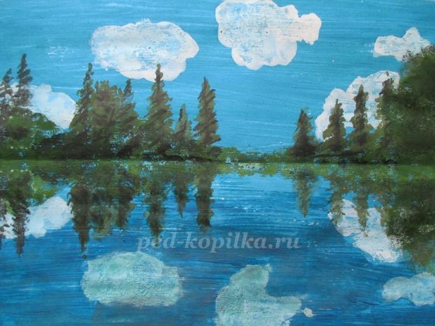 Летний пейзаж в технике монотипия: часть 3