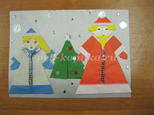 Новогодняя открытка из бумаги в технике оригами: часть 4 Новогодняя открытка из бумаги в технике оригами: часть 4