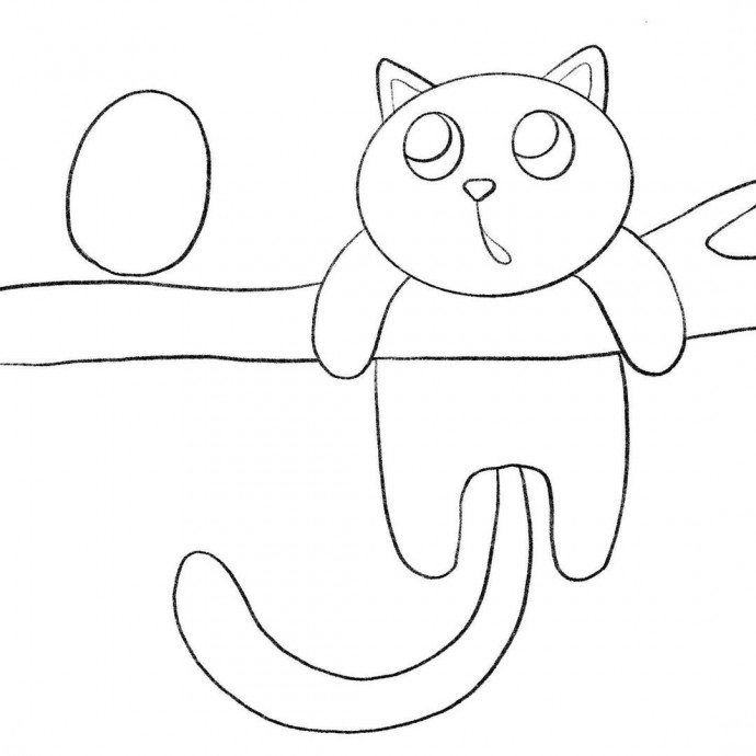 Рисуем котенка на ветке с птичкой Рисуем котенка на ветке с птичкой