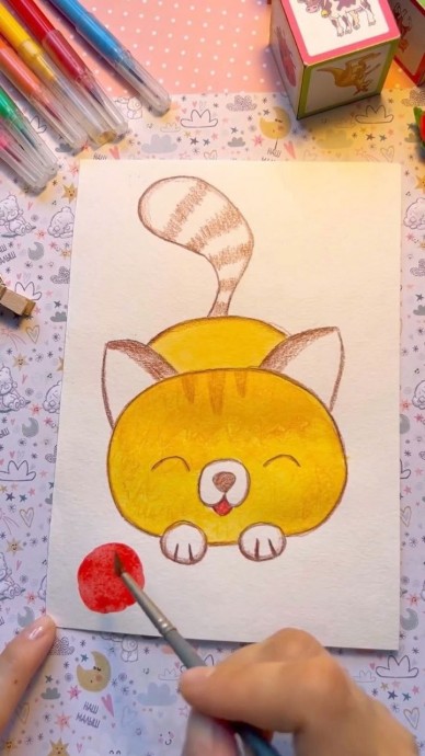 Рисуем котенка с клубочками Рисуем котенка с клубочками