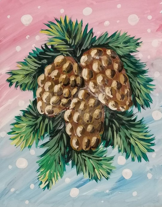 Рисуем шишки в снегу