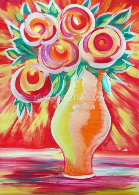 ​Букет для мамы гуашью: часть 2