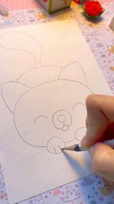 Рисуем котенка с клубочками Рисуем котенка с клубочками