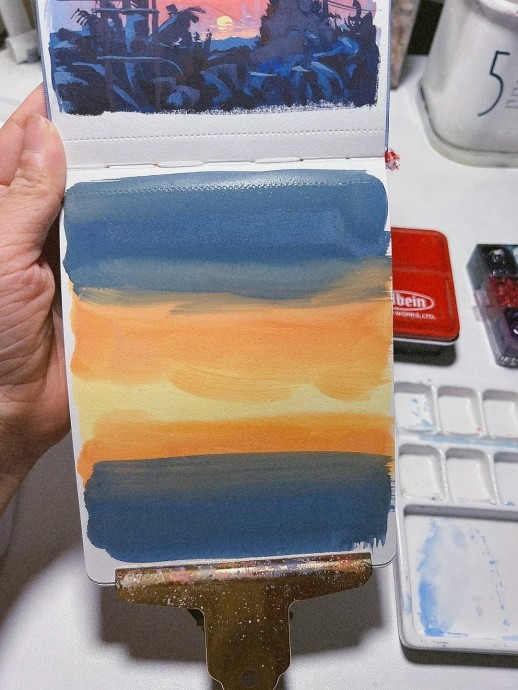 Рисуем ночную дорогу на закате