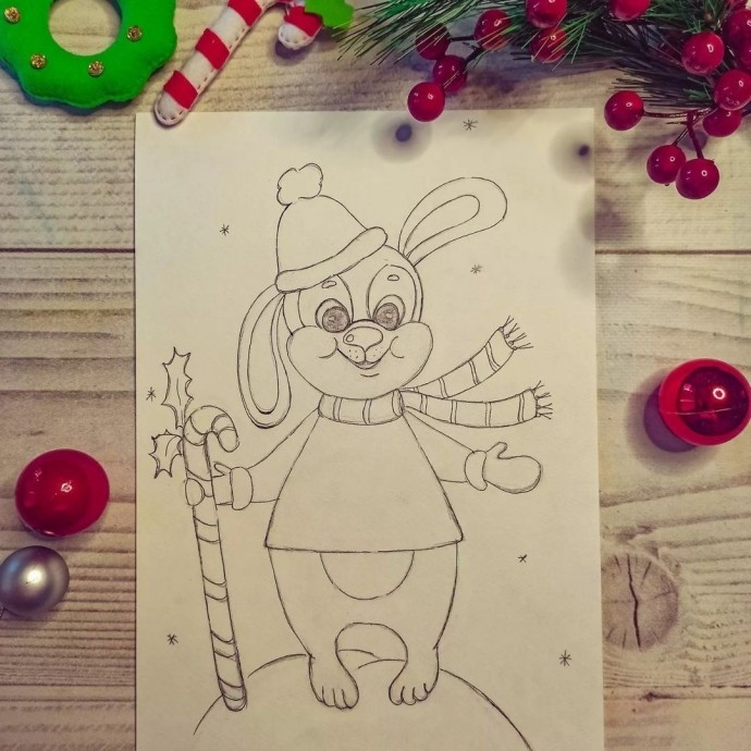 Рисуем зайчонка зимой Рисуем зайчонка зимой