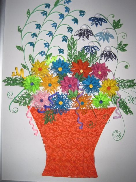 Цветы в вазе в технике квиллинг: часть 3