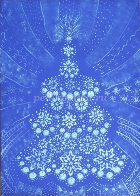 ​Рисуем невероятно красивую ёлочку белую на синем фоне: часть 3