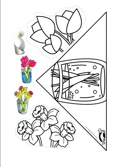 Поделка-раскраска "Букетики в вазе" Поделка-раскраска "Букетики в вазе"