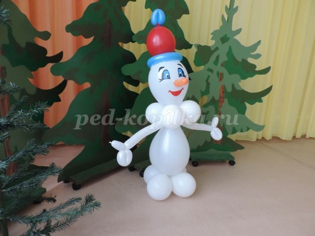 Мастер-класс по моделированию из воздушных шариков снеговика: часть 5