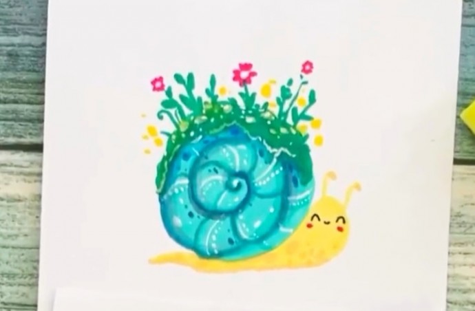 Рисуем весеннюю улитку с цветами