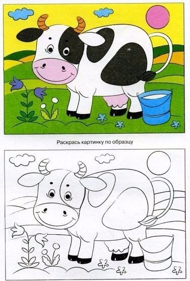 ​Рисуем с детей животных: собачка и корова