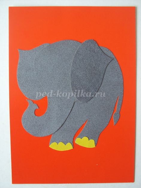 Аппликация из бархатной бумаги "Слонёнок" Аппликация из бархатной бумаги "Слонёнок"