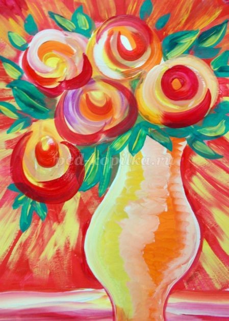 ​Букет для мамы гуашью: часть 2