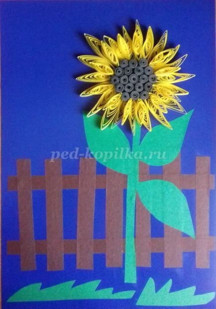 Аппликация "Подсолнух" в технике квиллинга: мастер-класс, часть 2