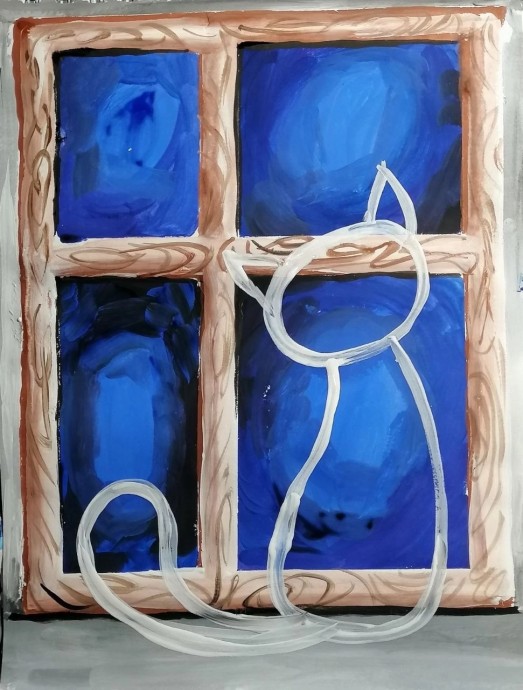 Рисуем котика у окна Рисуем котика у окна