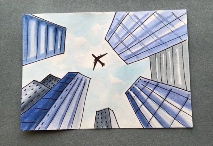 Рисуем город и самолет