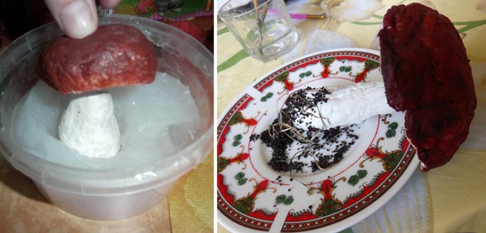 Чудесные грибы из ваты и клейстера детскими руками