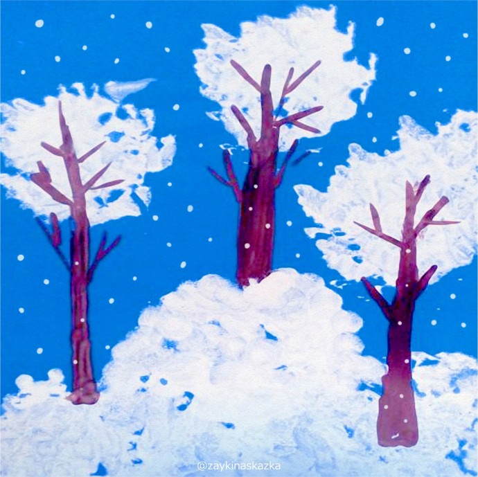 ​Рисуем зимние деревья красками