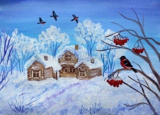 ​Как нарисовать зимний пейзаж гуашью