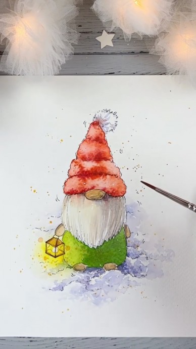 Рисуем фантазийного гномика с фонарем Рисуем фантазийного гномика с фонарем