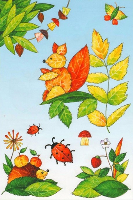 ​Осенние поделки из разноцветной листвы