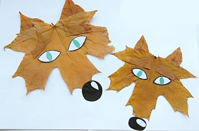 Аппликация из осенних листьев "Лисята"