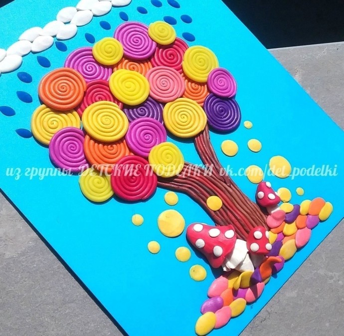 ​Аппликация из пластилина "Яркая осень"