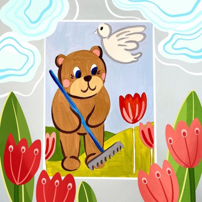 Мишка на грядке