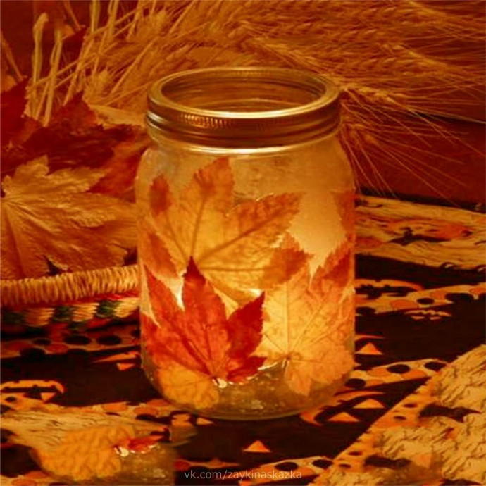 ​Осенние фонарики из стеклянных баночек