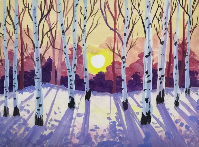 Рисуем зимний пейзаж с березами Рисуем зимний пейзаж с березами